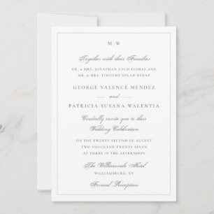 Invitation Vert Sauge Monogram Mariage Classique