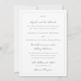 Invitation Vert Sauge Monogram Mariage Classique