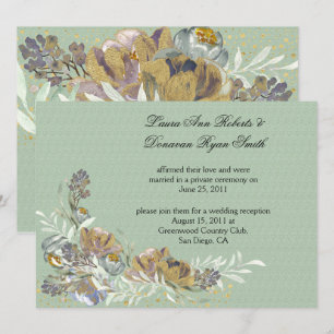 Invitation Vert sauge or violet floral réception uniquement
