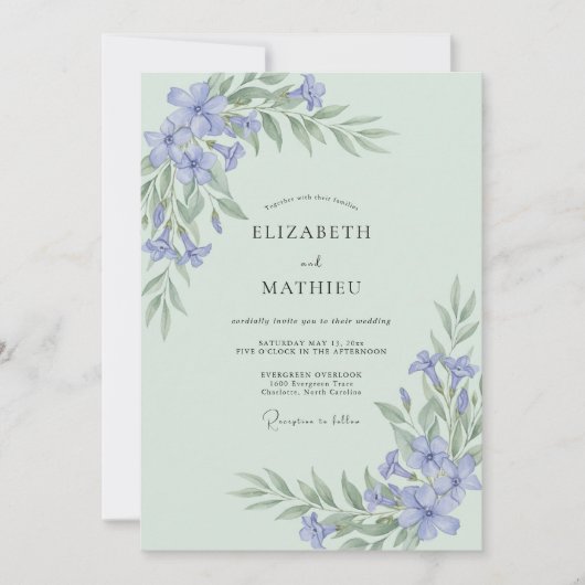 Invitation Vert sauge paisible mariage botanique (Devant)