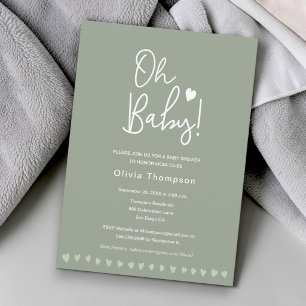 Invitation Vert Sauge Personnalisé Oh Baby Shower Mixte