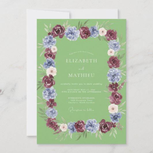 Invitation Vert Sauge Prairie Vive Mariage (Devant)