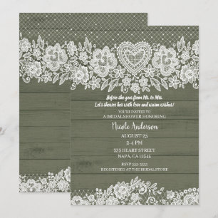 Invitation Vert sauge Rustique Bois Dentelle Baby Shower de M