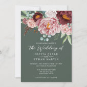 Invitation Vert sauge rustique rose poudré boho aquarelle (Devant)