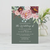 Invitation Vert sauge rustique rose poudré boho aquarelle (Debout devant)