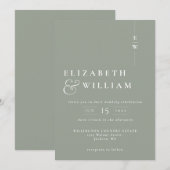 Invitation Vert sauge Simple Moderne Élégante Monogramme Mari (Devant / Derrière)