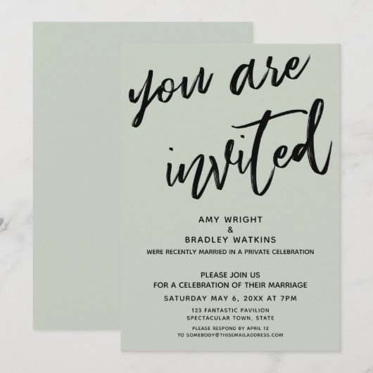 Invitation Vert Sauge Vous êtes Invité Réception de Mariage A (Devant / Derrière)