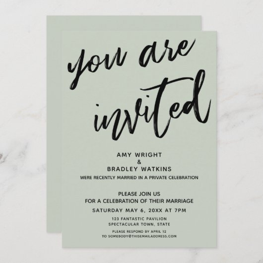 Invitation Vert sauge Vous êtes invités à la réception de mar (Devant / Derrière)