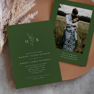 Invitation Vert simple Monogramme QR Code Mariage photo