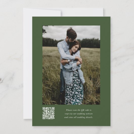 Invitation Vert simple Monogramme QR Code Mariage photo (Dos)