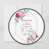Invitation Vert simple surface | Mariage floral rose pâle (Devant)