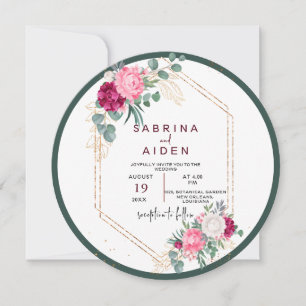 Invitation Vert simple surface   Mariage floral rose pâle
