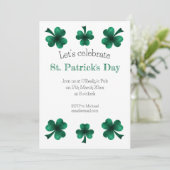 Invitation Vert Sparkle Shamrock St. Patrick's Day Blanc (Debout devant)