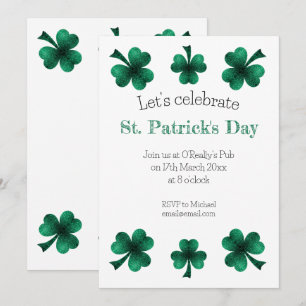 Invitation Vert Sparkle Shamrock St. Patrick's Day Blanc