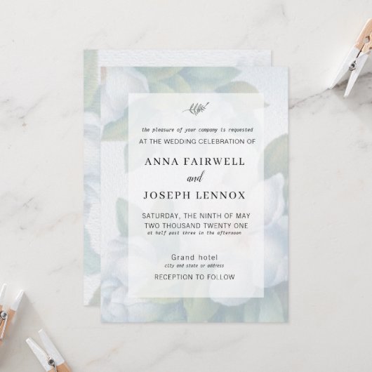 Invitation Vert Succulent Feuille d'eau Aquarelle Botanique (Devant/Arrière en situation)