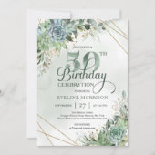 Invitation Vert succulents eucalyptus faux or 50e (Devant)