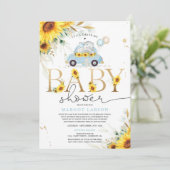 Invitation Vert Sunflower Elephant Drive Par Baby shower (Debout devant)