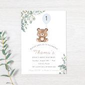 Invitation Vert Teddy Bear Premier Anniversaire Neutre