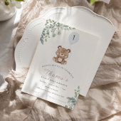 Invitation Vert Teddy Bear Premier Anniversaire Neutre