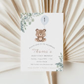 Invitation Vert Teddy Bear Premier Anniversaire Neutre
