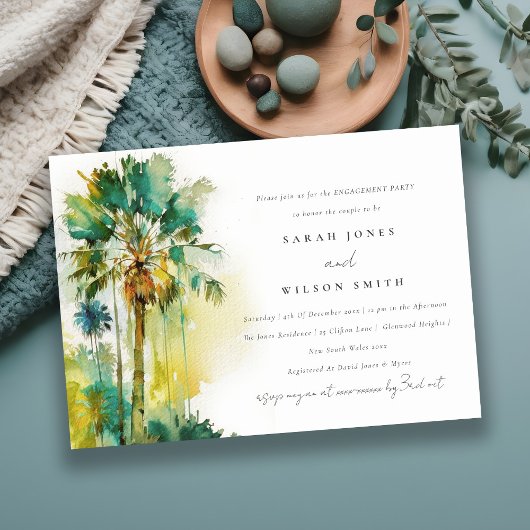 Invitation Vert Tropical Aquarelle Palm Trees Fiançailles