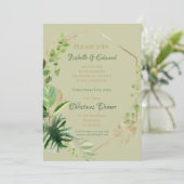 Invitation Vert Tropical Avec Feuille Or Dîner De Noël (Debout devant)