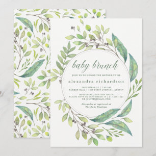 Invitation Vert verdoyant Aquarelle Wreath Baby Bruny