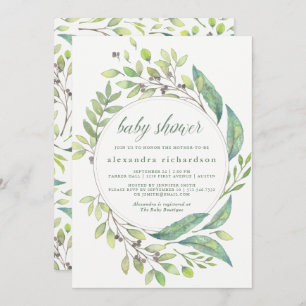 Invitation Vert verdoyant Baby shower d'aquarelle Wreath