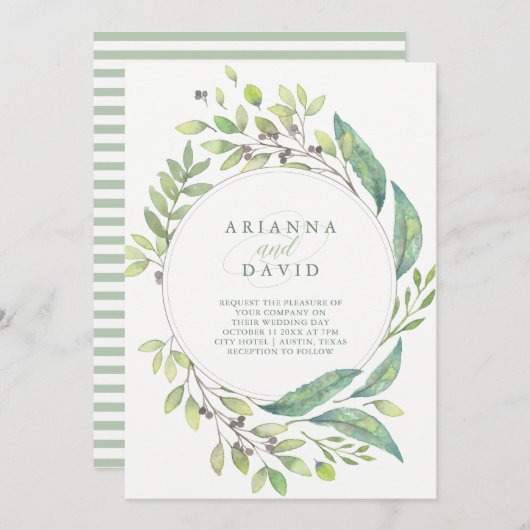Invitation Vert verdoyant| Mariage d'aquarelle tendance (Devant / Derrière)
