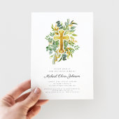 Invitation Vert vert moderne verdure Croix Christening
