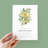 Invitation Vert vert moderne verdure Croix Christening