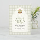 Invitation Vert vintage doux d'anniversaire (Debout devant)
