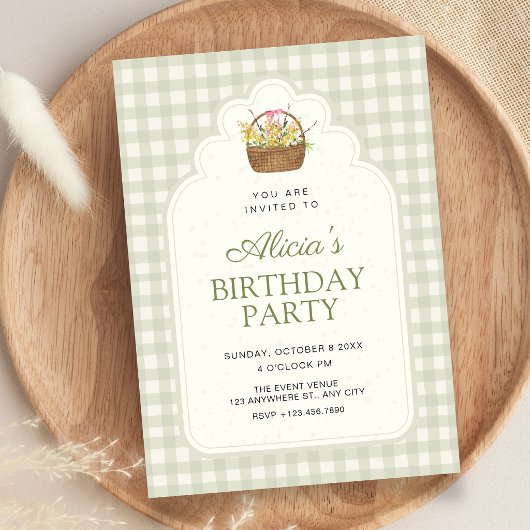 Invitation Vert vintage doux d'anniversaire