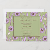 Invitation Vert violet rétro Y2K Funky Hippie Flower Motif (Devant)