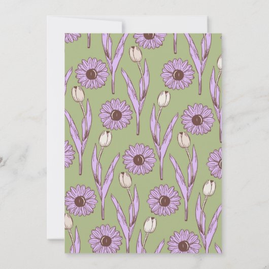 Invitation Vert violet rétro Y2K Funky Hippie Flower Motif (Dos)