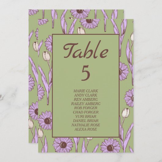 Invitation Vert violet rétro Y2K Funky Hippie Flower Motif (Devant / Derrière)