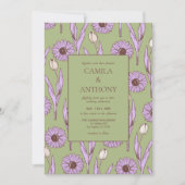Invitation Vert violet rétro Y2K Funky Hippie Flower Motif (Devant)