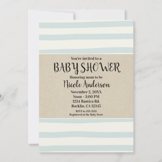 Invitation Vert Watercolor Stripes Baby shower Moderne Kraft (Devant)