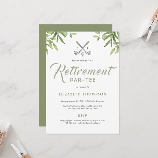 Invitation verte à thème de golf pour la fête de r (Devant/Arrière en situation)
