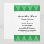 Invitation verte Argyle pour sauvegarder la date (Devant / Derrière)