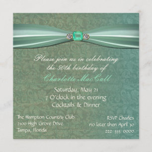 Invitation verte d'anniversaire de damassé