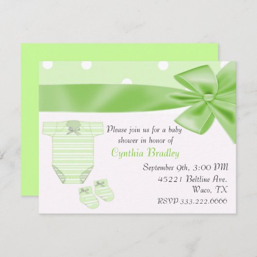 Invitation verte de baby shower (Devant / Derrière)