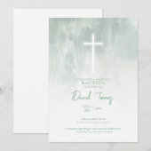 Invitation Verte de Baptême pour Garçon Invitation (Devant / Derrière)