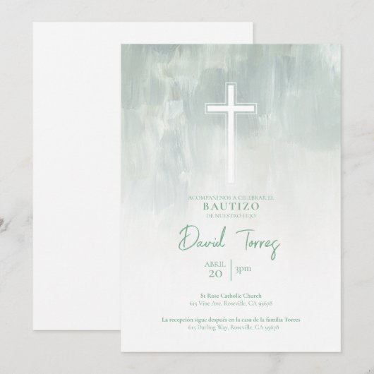 Invitation Verte de Baptême pour Garçon Invitation (Devant / Derrière)