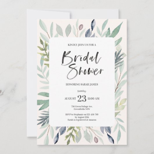 Invitation verte de Fête de la mariée de feuillage (Devant)