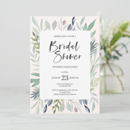 Invitation verte de Fête de la mariée de feuillage (Debout devant)