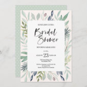 Invitation verte de Fête de la mariée de feuillage (Devant / Derrière)