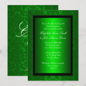 Invitation verte de mariage damassé d'aluminium (Devant / Derrière)