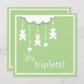 Invitation verte douce de baby shower de triplets (Devant / Derrière)