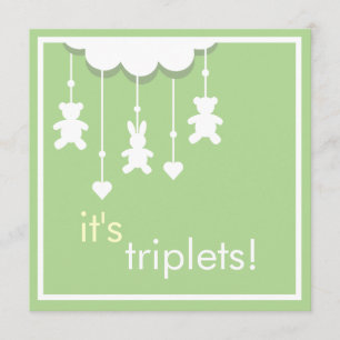 Invitation verte douce de baby shower de triplets